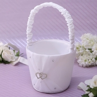 Pure White Romantic Wedding Flower Basket Elegant Satin Shining Rhinestone Embedded Adorable Basket