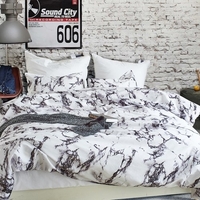 Soft Polyester Brushed Microfiber Duvet Set with Zipper Closure Marble Printed Pattern Duvet Cover + 2pcs Pillowcases--Single Size