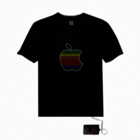 Sound Activated Apple Shape LED Light EL Equalizer T-Shirt-L-Black
