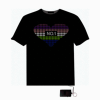 Sound Activated Heart-shaped EL Led Equalizer T - Shirt-XXL-Black