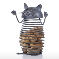 Spring Cat Cork Container Iron Sculpture Cat Figurine Creative Cork Container Practical Ornament Craft Gift
