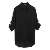 Spring Women Blouse Chiffon Shirt Long Sleeve Turn-down Collar Asymmetric Casual Loose Top Black/Green/White