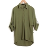 Spring Women Blouse Chiffon Shirt Long Sleeve Turn-down Collar Asymmetric Casual Loose Top Black/Green/White