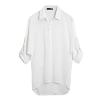 Spring Women Blouse Chiffon Shirt Long Sleeve Turn-down Collar Asymmetric Casual Loose Top Black/Green/White