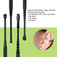 Stainless Steel Digging Ear Spoon Set Portable Spiral Rotating Dig Spoon Double Ears Artifact Cleaning Tool Lightweight Earpick Black Earwax Remover Kit For Health Care