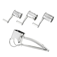 Stainless Steel Manual Rotary Cheese Grater Slicer Multi-Purpose Cheeses Carrots Cucumbers Cutter Shredder with 3 Interchanging Drums