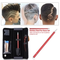 Stainless Steel Pen Razor Set Salon Magic Engraved Pen for DIY Hair Eyebrows Beards Styling Pen Razor With Blade Tweezers PU Bag