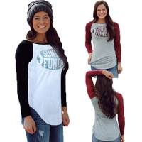 Stylish Color Block Letter Print Irregular Hem Casual T-shirt for Women