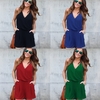 Summer Casual Playsuit Women Sexy Sleeveless Short Jumpsuit Shorts Solid Deep V Neck Overalls Rompers