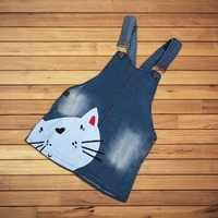 Summer Cute Baby Girls Kids Toddler Denim Overall Dress Cat Pattern Princess Dress Skirt Blue