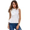 Summer Fashion Women Asymmetric Ruffle Side Peplum Top Turtleneck Sleeveless Back Zipper Blouses