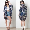 Summer Fashion Women Printed Chiffon Kimono Cardigan Half Sleeve Casual Loose Boho Coat Blouse Dark Blue