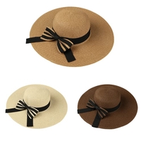 Summer Fashion Women Straw Floppy Hat Wide Brim Bow Foldable Sun Beach Holiday Casual Cap Beige/Khaki/Coffee