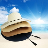 Summer Fashion Women Straw Floppy Hat Wide Brim Tassel Foldable Sun Beach Holiday Casual Cap