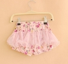 Summer Kid Girls Flower Print Bowknot Shorts Cute Mesh Short Culottes