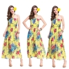Summer Women Chiffon Dress Halter Floral Print Tie Waist Long Boho Beach Sundress Yellow
