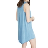 Summer Women Denim Dress Mini Turn-Down Collar Sleeveless Button Shirt Dress Light Blue
