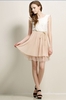 Summer Women Dress Chiffon One-piece Floral Lace Butterfly Sleeve Pleated Skirt Mini Dress Beige