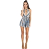 Summer Women Jumpsuit Plunge Front Boho Print Tassel Playsuit Rompers Sleeveless Short Overalls Green/Blue/Khaki