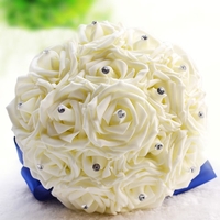 Wedding Decoration Supplies Ivory Rose Luxury Crystal Salable Product for Bride Bouquet with Artificial Rhinestone and 16 Hand Made Diamond Roses Valentines Gift