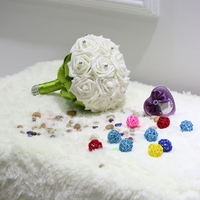 Wedding Decoration Supplies Ivory Rose Luxury Crystal Salable Product for Bride Bouquet with Artificial Rhinestone and 16 Hand Made Diamond Roses Valentines Gift