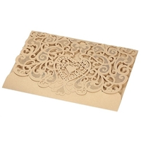 Wedding Invitation Card Cover Pearl Paper Laser Cut Hollow Heart Pattern Invitation Cards Wedding Anniversary Supplies--Gold