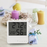 White Digital Thermometer Hygrometer Clock Temperature Humidity Meter Calendar Maximum Minimum Value Display