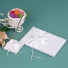 White Satin Ribbon Wedding Guset Signature Book and Pen Stand Set with Rhinestone Faux Pearls Bowknot Decoration
