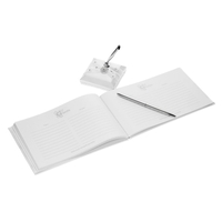 White Satin Wedding Guset Signature Book and Pen Stand Set with Lace Flower Faux Rhinestone Decoration