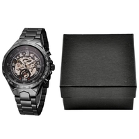 WINNER High Quality Men Semi-Automatic Mechanical Watch Big Dial Hand-winding Business Skeleton Hollowed-out Wristwatch