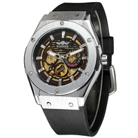 WINNER Luminous Luxury Automatic Mechanical Men Watch Skeleton Self-Winding Sports Style Men Casual Wristwatch Rubber Band + Box