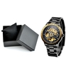 WINNER Luxury Brand Skeleton Semi Automatic Men Mechanical Watch Luminous Stainless Steel Hand-winding Business Man Wristwatch with 2 sub-dial Box