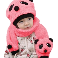 Winter Toddler Girl Boy Cute Panda Hat Scarf Set Fleece Beanie Warm Cap Unisex Two-Piece Set