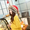 Winter Warm Faux Fur Drawstring Hat Scarf Thicken Knitted Beanie