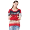 Winter Women Loose Knitted Sweater Color Splice Reindeer O-Neck Long Sleeve Elegant Warm Pullover Tops Knitwear