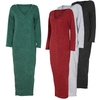 Winter Women Maxi Loose Knitted Sweater Dress Deep V Neck Long Sleeve Ladies Knitwear Casual Jumper Dress