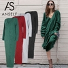 Winter Women Maxi Loose Knitted Sweater Dress Deep V Neck Long Sleeve Ladies Knitwear Casual Jumper Dress