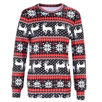Winter Women Sweater Reindeer Snow Print O-Neck Long Sleeve Elegant Warm Pullover Christmas Tops Blouse