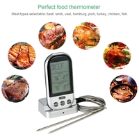 Wireless Digital Food BBQ Cooking Thermometer Timer Backlight LCD Temperature Gauge with Transmission Dual Probes--Silver
