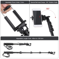 YUNTENG YT-1188 Wired Cable Extendable Selfie Stick Pole Monopod Self-Timer with Phone Clip 1/4" Screw for iPhone 6 plus/6s/5s/5/4s for Samsung Smartphone with IOS 5.0 Android 4.2 System or above DSLR Camera