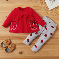 2pcs Ladybug Pattern Bowknot Decor Long-sleeve Baby Set