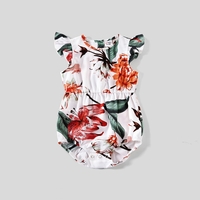 Family Matching Flutter-sleeve Allover Floral Dresses and Short-sleeve Spliced T-shirts Sets