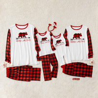 Family Bear With Christmas Hat Plaid Matching Pajamas Set