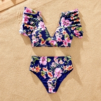 Family Floral Drawstring Swim Trunks or Reversible Flounce Sleeves Bikini
