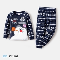 Frosty The Snowman Family Matching Christmas Snowman Graphic Allover Snowflake Print Polar Fleece Raglan-sleeve Pajamas Sets (Flame Resistant)