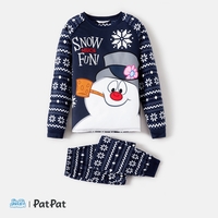 Frosty The Snowman Family Matching Christmas Snowman Graphic Allover Snowflake Print Polar Fleece Raglan-sleeve Pajamas Sets (Flame Resistant)