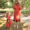 Full Cotton Solid Ruffle Matching Dresses