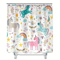 Funny Shower Curtain Kids Cartoon Animal Pets Playing Cute Shower Curtain 58.5*70.2