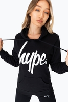 Hype Black White Script Womens Pullover Hoodie Size 12