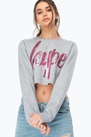 Hype Grey Sequin Script Womens Crop Crew Neck Size 8